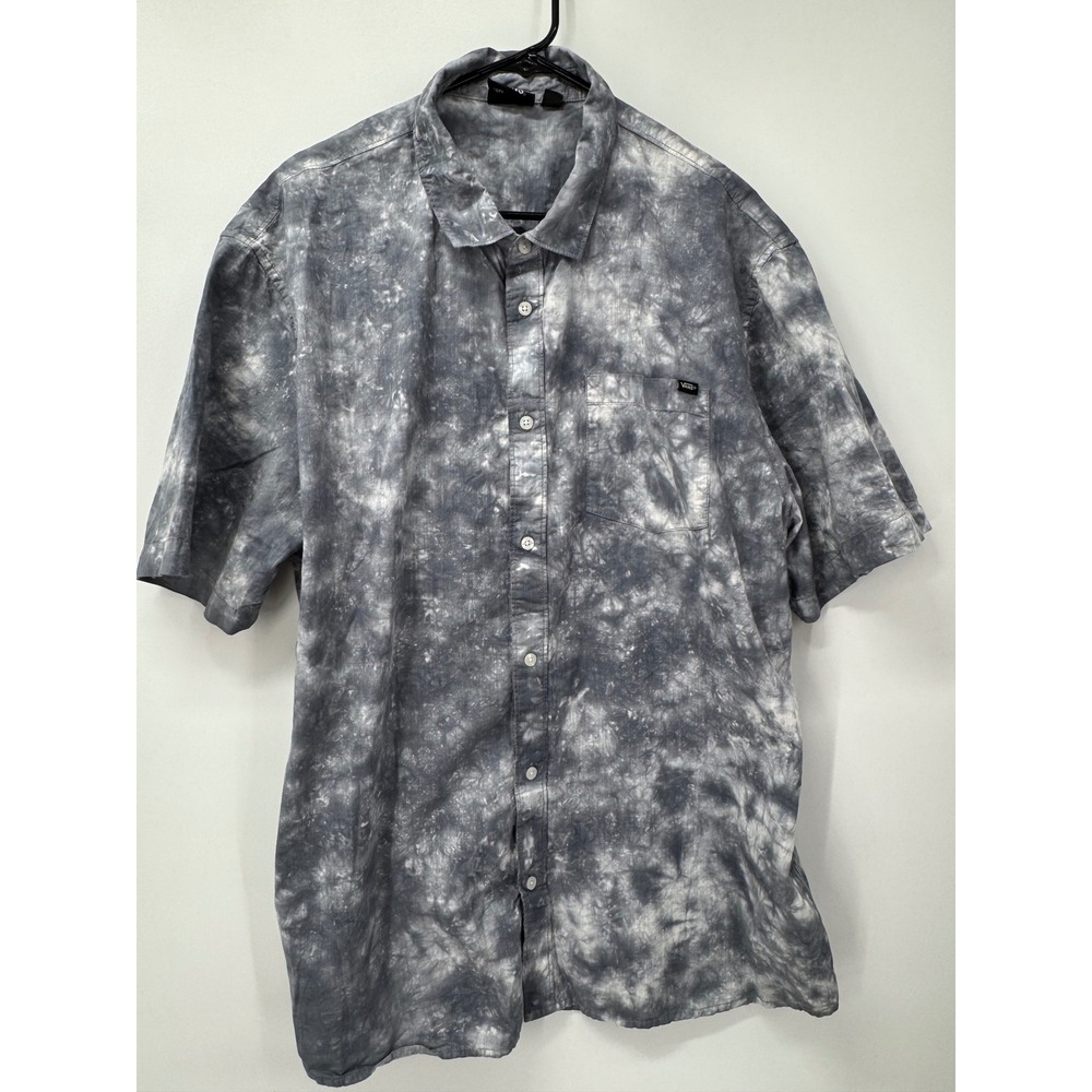 Vans Men XXL Button Up Shirt Short Sleeve Casual Shirt Gray Space Tie Dye Cotton